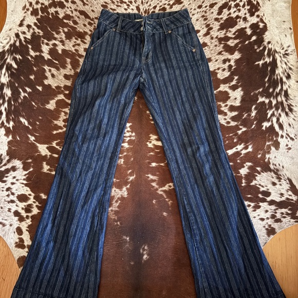 Women's Blue Striped Jeans - Picture 1 of 4